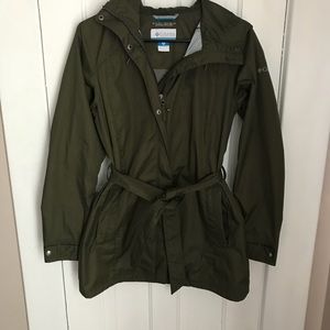 Army or Olive Green Columbia Rain Jacket Trench